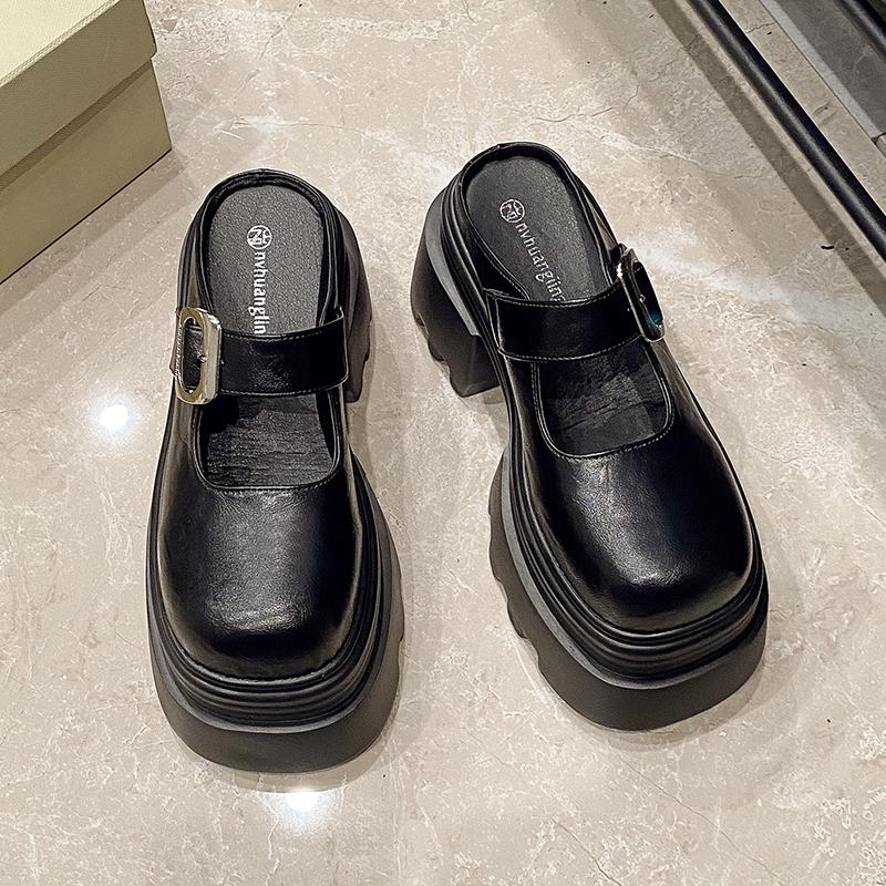 Fashion 10.5cm Microfiber Leather Platform Autumn Breathable Pumps Summer Spring Synthetic Chunky Heels Mary Jane Slipper Shoes