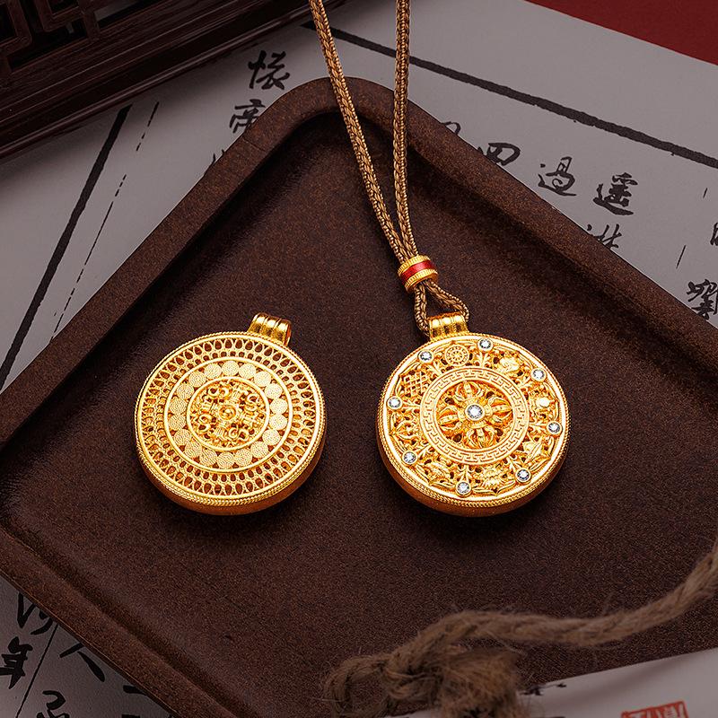 Gold Plated Eight Treasures Compass Pendant Necklace for Men and Women