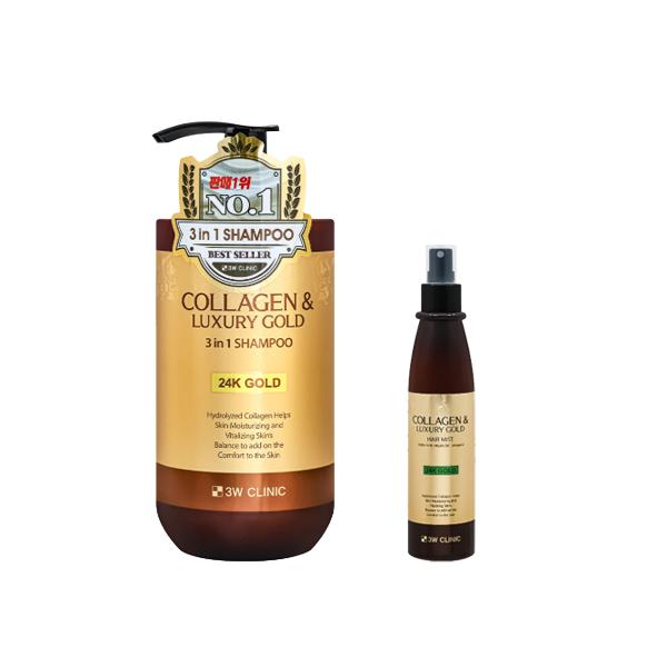 3w Clinic קולגן וזהב יוקרתי טיפול כולל (שמפו, ג'ל רחצה לגוף, קרם גוף, סרום לשיער, ספריי לשיער, אמפולה לשיער) (20 אפשרויות)