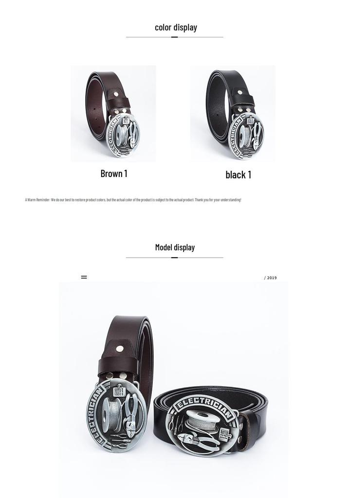 Men's Fashion Cowhide Leather Belt - Retro Buckle, European-American Style, Casual Jeans Accessory