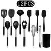 Black Non-stick Silicone Kitchenware Cooking Utensils Set Cookware Spatula Egg Beaters Stainless Steel Handle Kitchen Tool Set