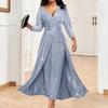 Women's V Neck Three Quarter Sleeve A Line Dress Straight Fit High Waist Glitter Sequin Double Slit Maxi Party Evening Gown