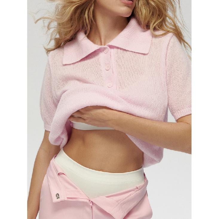 Sommer Neue Kragen Hohl Gestrickte Kurzarm Pullover Frauen Blase Ärmel T-Shirt Weibliche Einfache Gestrickte Pullover