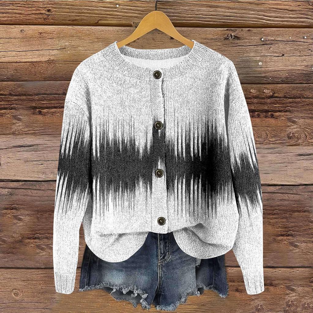 Women's Vintage Knit Button Retro Geometric Print Cardigan Jacket