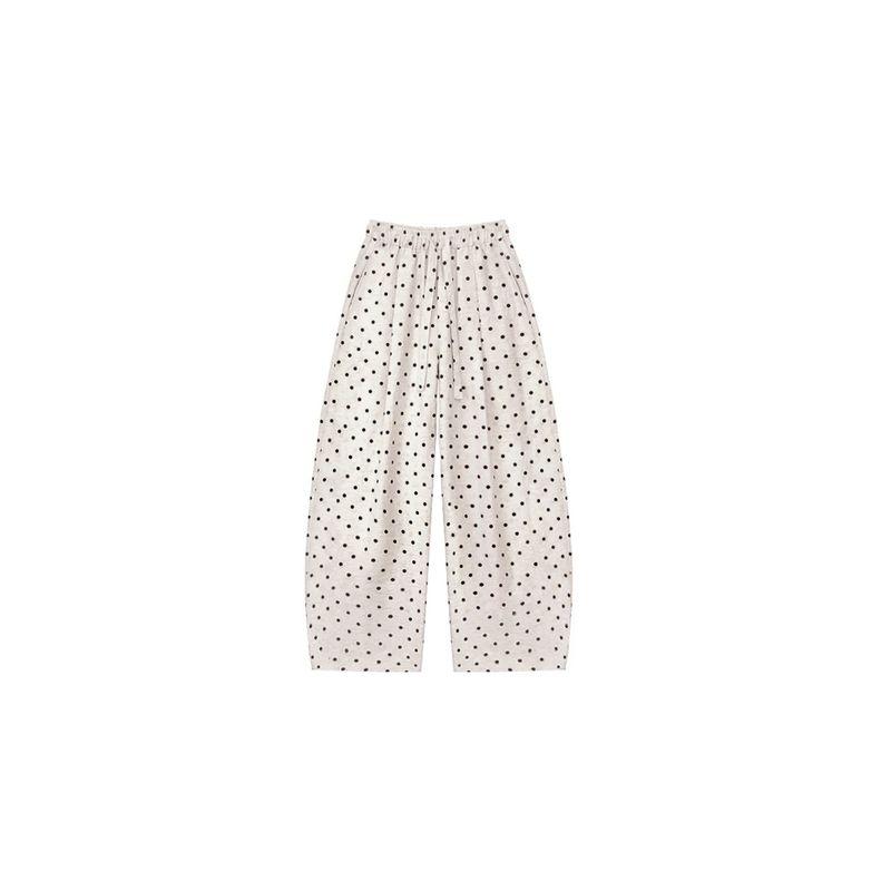 Polka Dot Linen Pants for Women 2026 Summer Thin Style Plus-Size High-Waisted Loose Slimming Wide-Leg Casual Pants