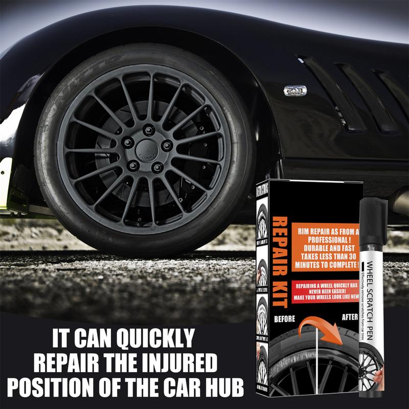 Wheel Rim Repair Kit Automotive Black Alloy Wheel Rims Scratch Remover Pen Set Quick Dry Car Hub Scratch Care Accessories