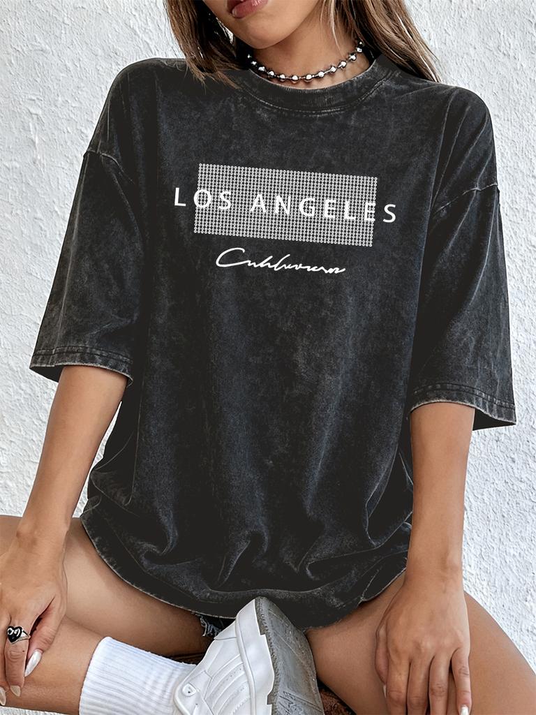 Los Angeles California Usa Prints Washed TShirts Womens Cotton Oversized T Shirt Summer Short Sleeve Tops Street ONeck Clothes
