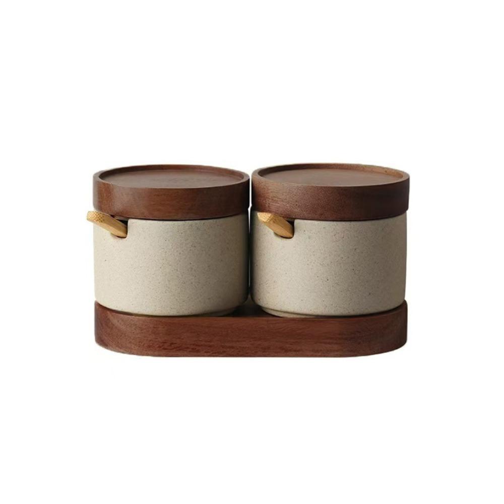 Pot à assaisonnement en céramique style japonais avec couvercle, plateau à cuillère, boîte à assaisonnement, récipient à épices pour restaurant