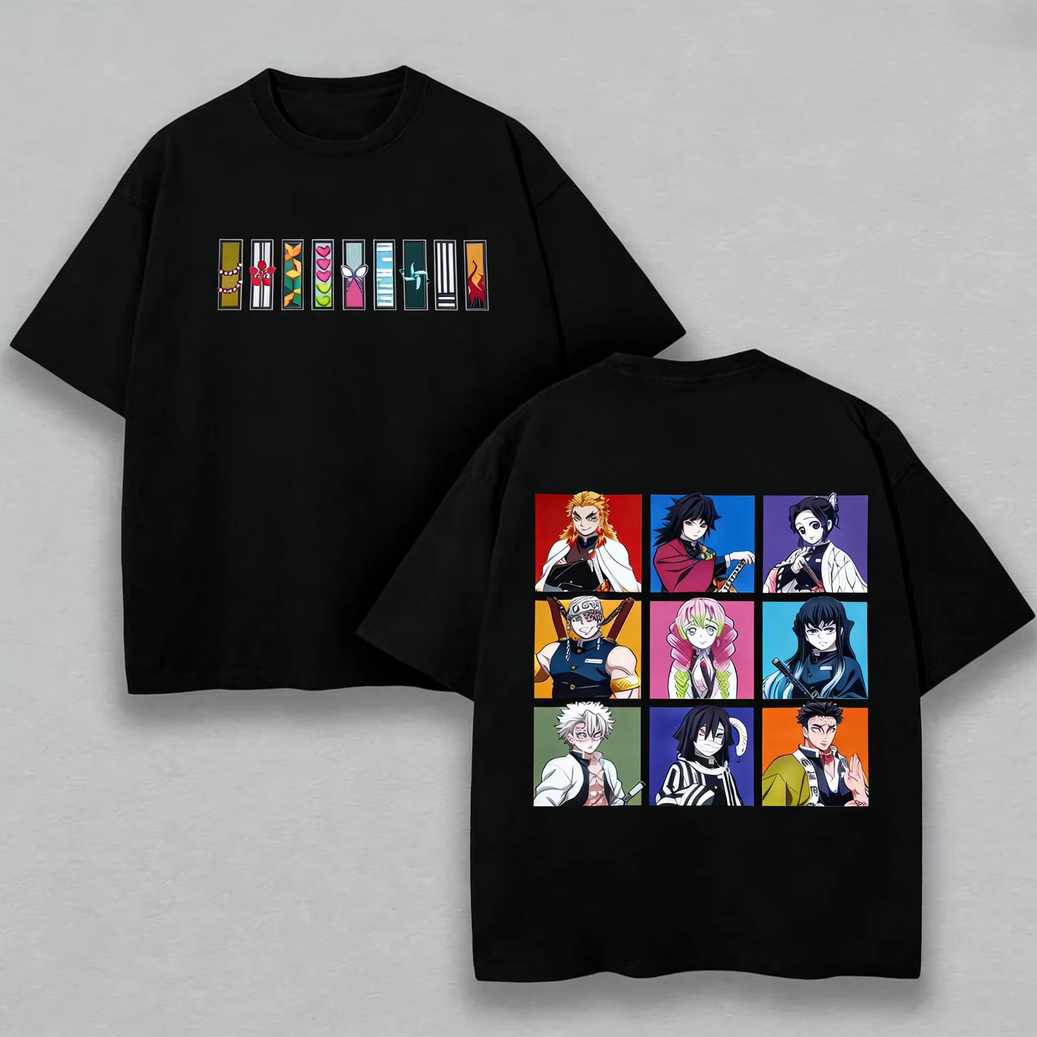 

Unisexs T Shirt Unisexs Sports T Shirt Unisexs Short Sleeve Top Back Print of Nine Anime Characters Colorful Stripes Chest Logo Tee S