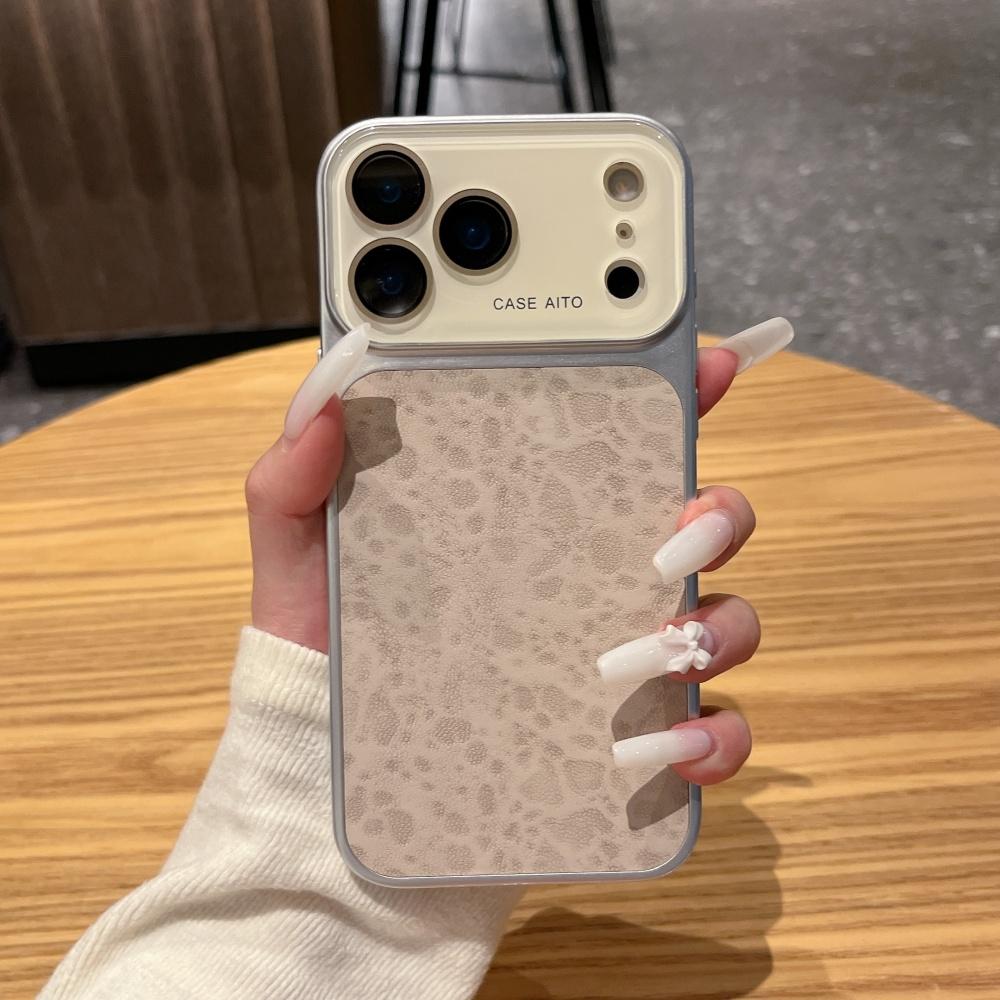 Matte PU Leopard Print Texture Phone Case For iPhone 17 16 15 14 Pro Max Shockproof Full Bumper Crystal Camera Lens Cover