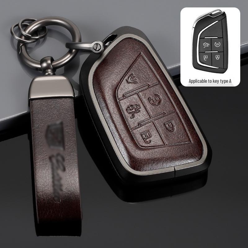 Genuine Leather Key Case for Cadillac XT5, CT5, XTS Key Fob - Unisex Design with Buckle