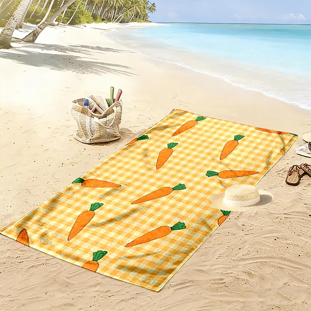 Cute Orange Carrot Pattern on Plaid Background Beach towel quick-drying for travel outdoor sports jogging beach and swimming