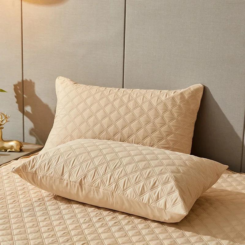 Solid Color 2Pc Waterproof Quilted Pillowcase Pillow Cover Case 48x74cm Pillowsham Anti-Mite Anti-Bacterial Bedroom