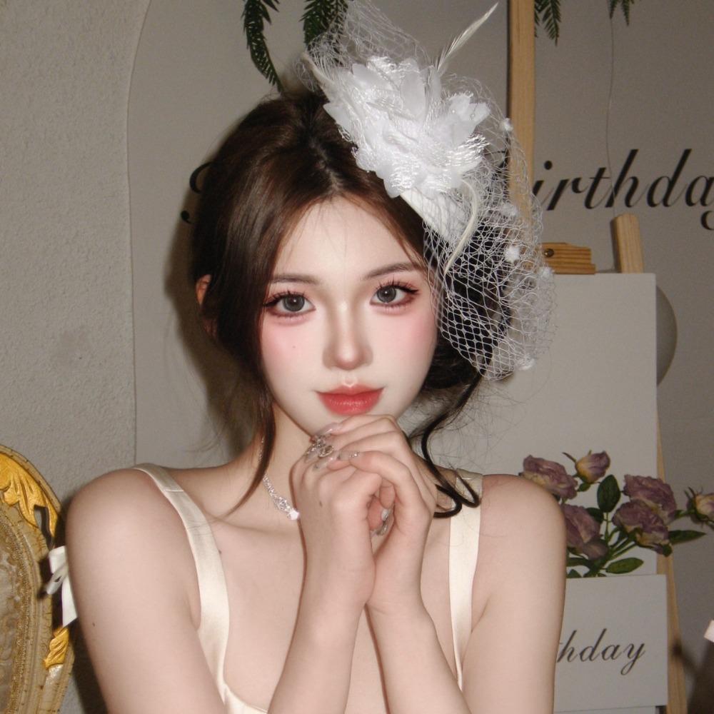 

New Vintage Mesh Top Hat White Black Elegant Bridal Temperament Hairbands Veil Headgear Banquet Dress білий