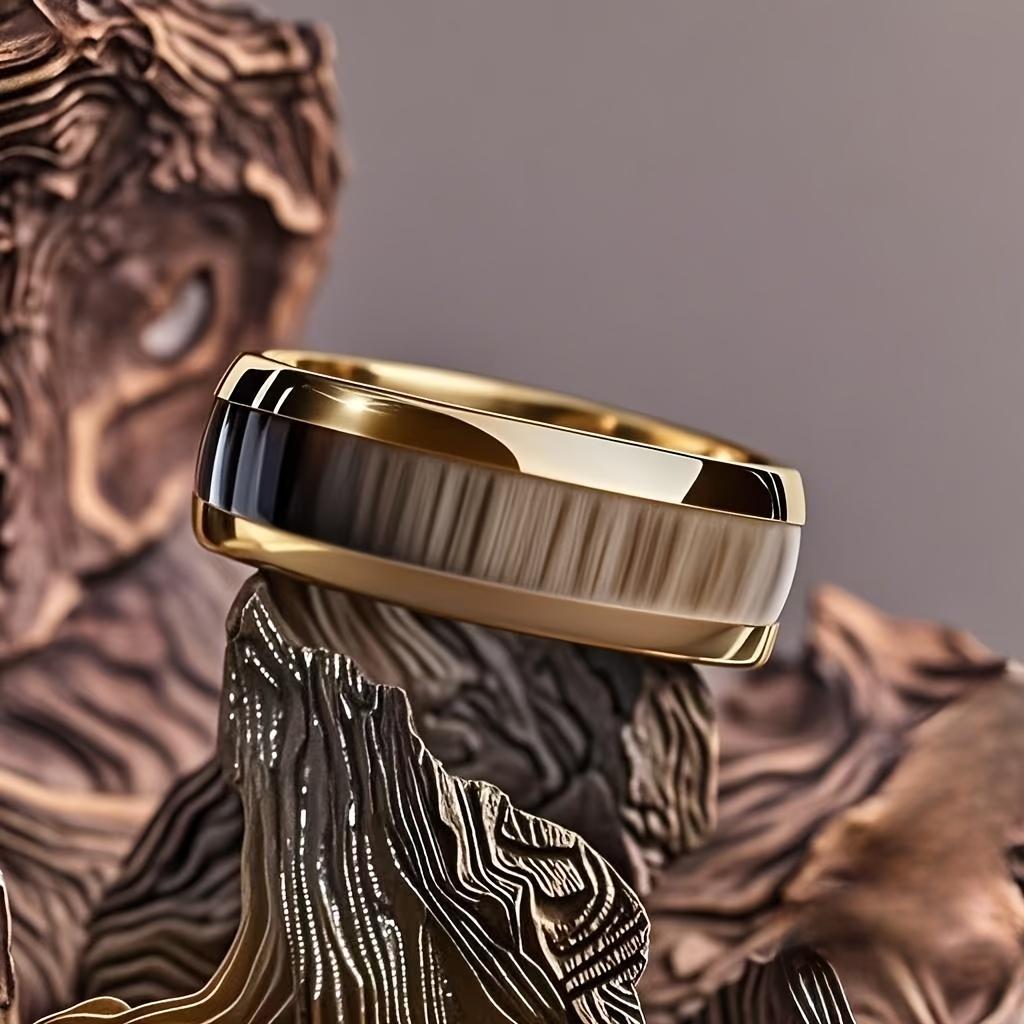 8mm Men's Fashion Abalone Shell Inlay Gold Stainless Steel Ring for Wedding Engagement Party