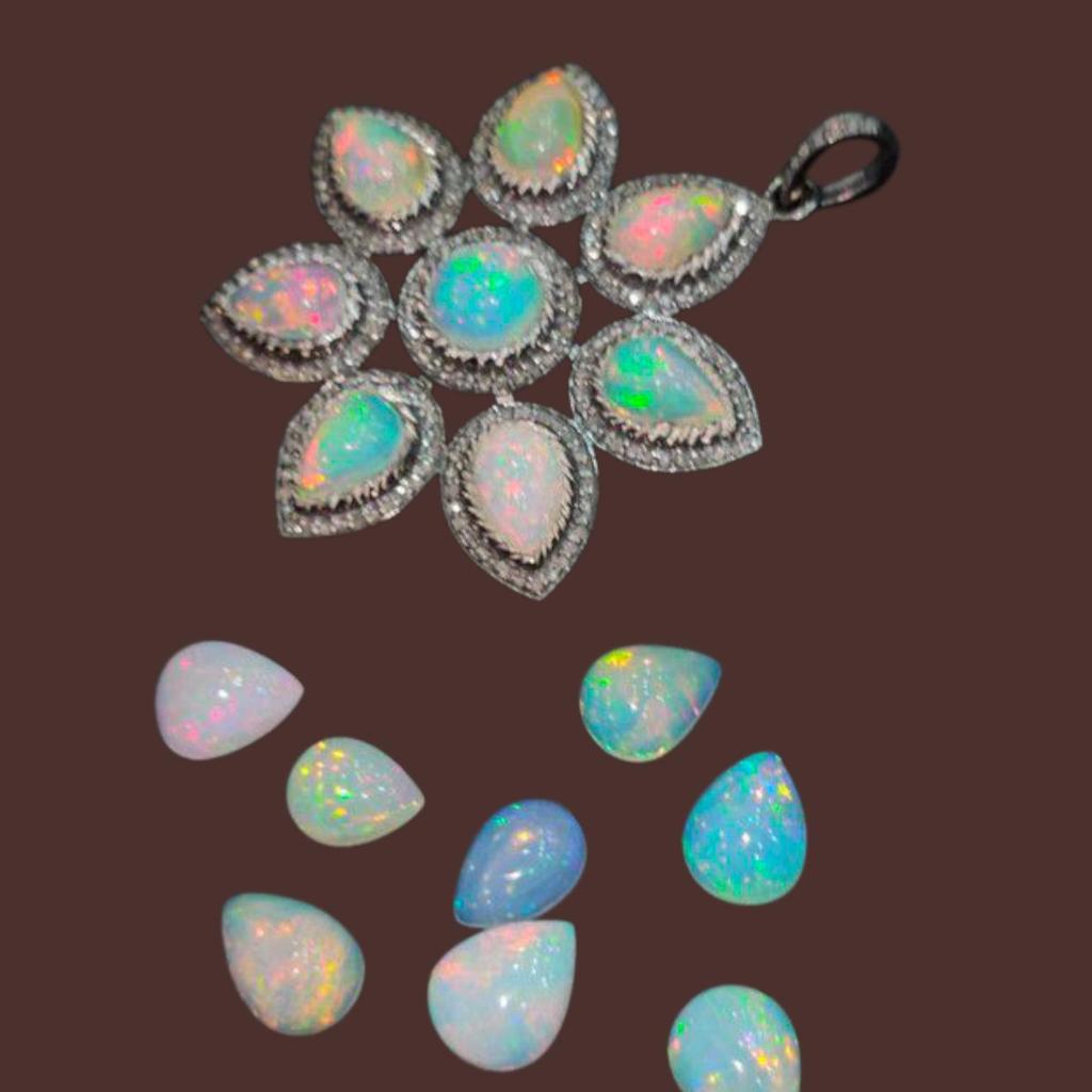 Multi Flashy Ethiopian Opal Pendent, Natural Cabochon Pendent.