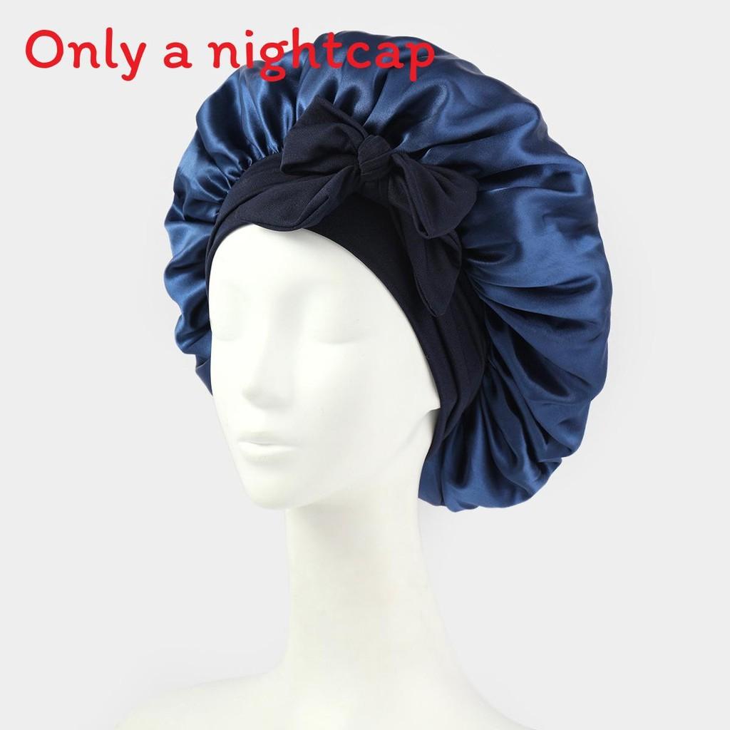 Bonnet de Nuit en Satin pour Femmes avec Nœud Papillon Lien Réglable Soin des Cheveux Bonnet de Nuit Doux en Soie