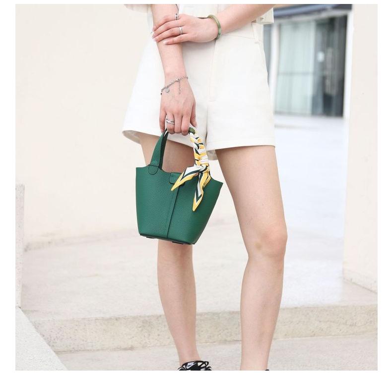 2025 Summer Fashion Genuine Leather Women's Basket Handbag - Versatile Crossbody Bucket Bag