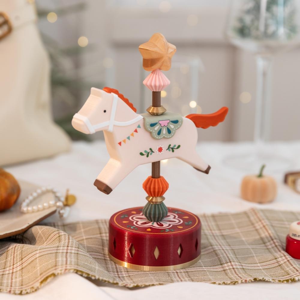 Christmas Vintage Red Dopamine Horse Rotating Ornament Pony Figurine Home Room Decor New Year Party Decor Birthday Gift