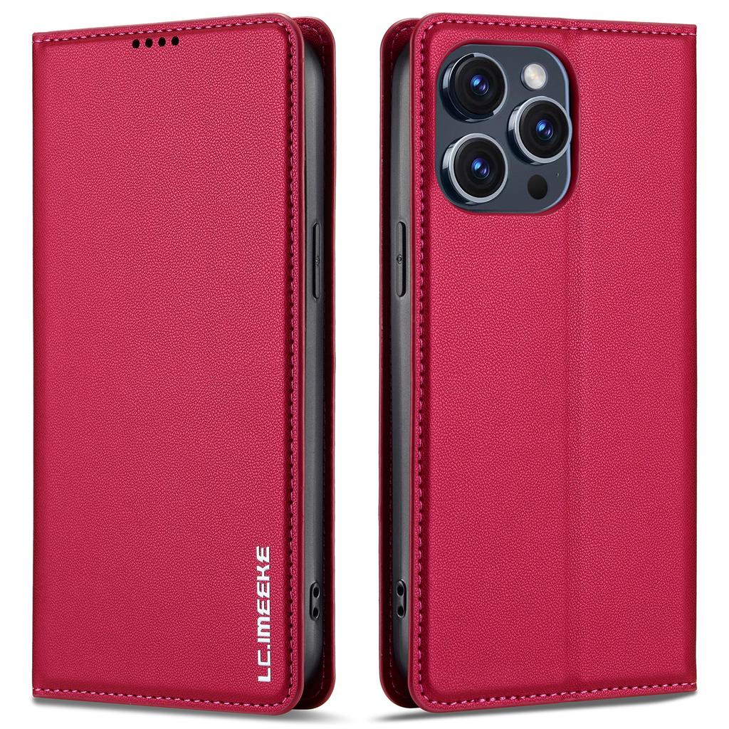 LC.IMEEKE L1 Series for iPhone 15 Pro Max Case PU Leather Wallet Stand Protective Phone Cover