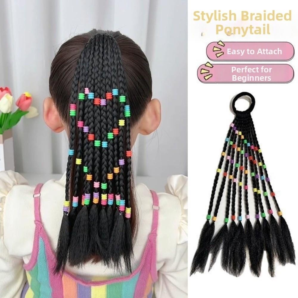 Cute Kids Braided Hair Rope Natural Girls Ponytail Headbands Children Wig Braids  Daily Use