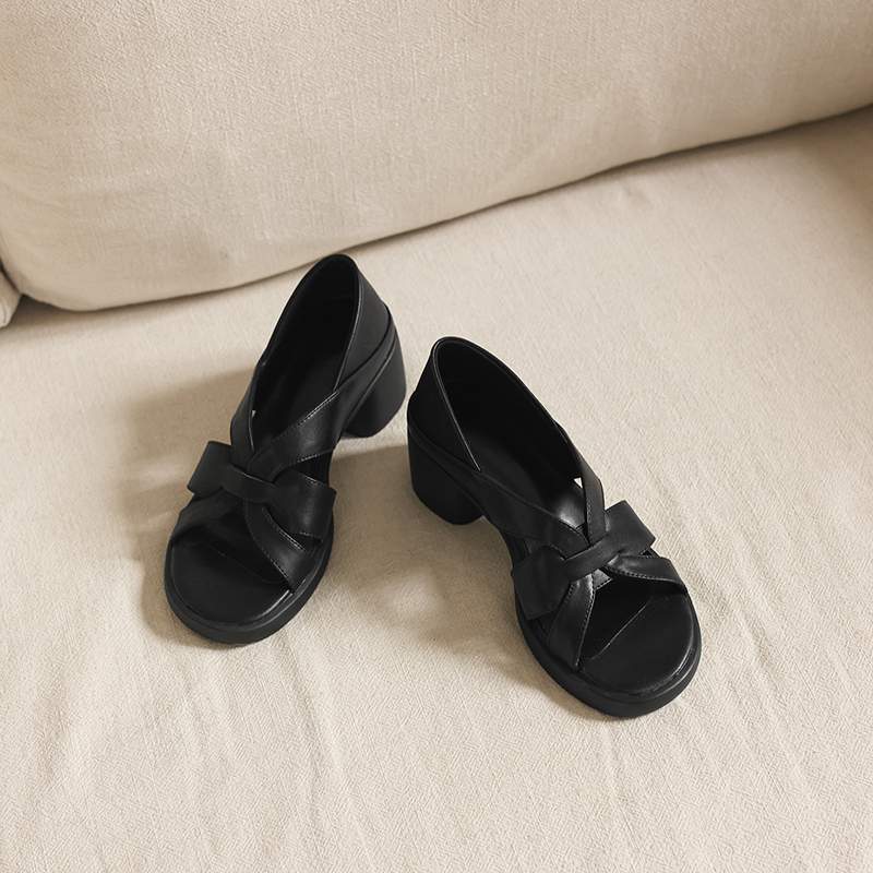 Krazing Pot Mikrofaser Mode Dicke Mittlere Absätze Peep Toe Schuhe Europäisches Design Sommer Größe 43 Größe 42 Plateau Damen Sandalen