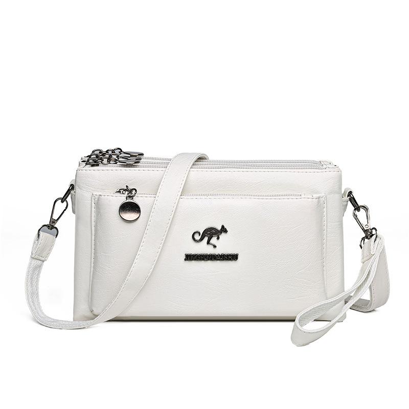 

Женская многослойная сумка Сумка для матери из мягкой кожи Сумка через плечо среднего возраста Маленькая сумка через плечо белый