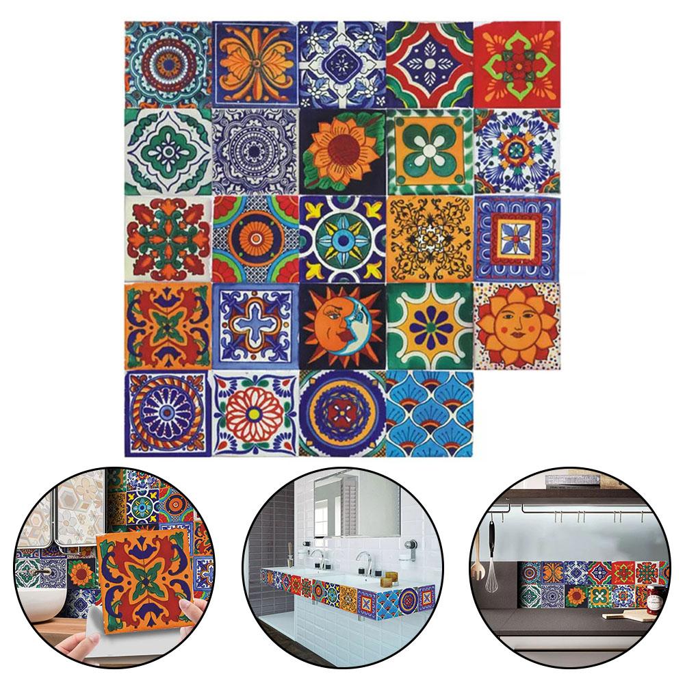 Waterproof Vintage Moroccan Stickers 24PCS Unique Tile Mosaic for Easy Application on Walls and Smooth Surfaces