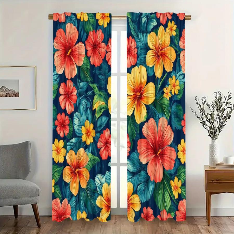 2 Pcs Colorful flowers print curtains,suitable for bedroom,living room kitchen decoration,home decoration,window decoration
