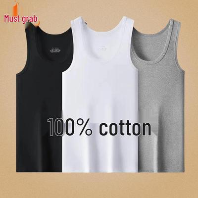 Men's Sleeveless Cotton Vest - Solid Color, Large Size, Summer Sports & Leisure Wear