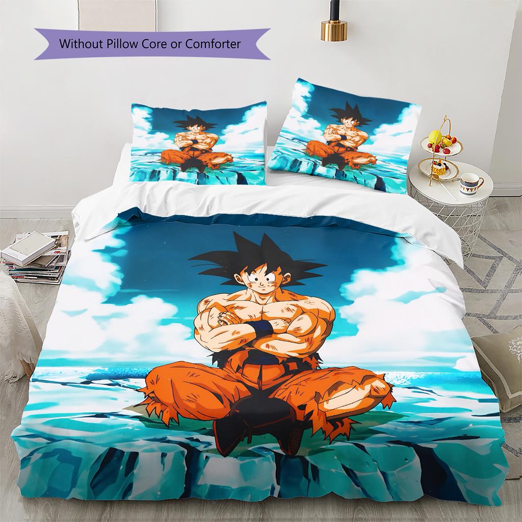 Dragon Ball Cartoon Son Goku Pattern Bedding Home Decoration Birthday Gift (1 * duvet cover + 2 * pillowcase, without core)