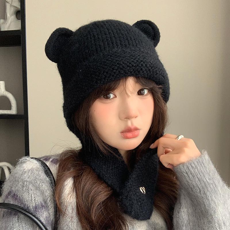 Bonnet en laine pour femme, joli petit visage, bonnet Lei Feng tricoté, confortable, protection des oreilles, automne/hiver, 2024