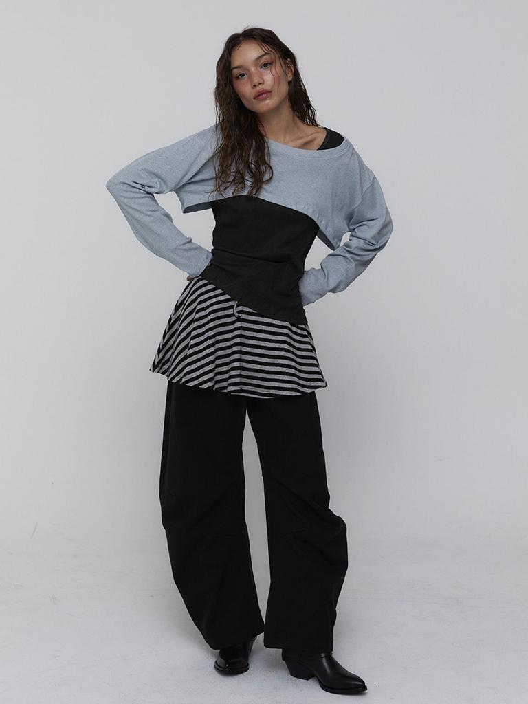 Visus Striped Mini Skirt_Charcoal