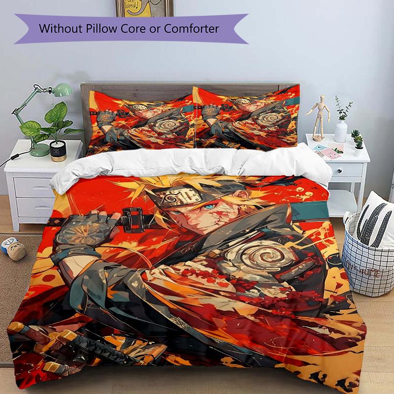 

3pcs Golden Warrior Naruto Bedding Set - Includes Quilt Cover and Pillowcases, Suitable for All Seasons, Machine Washable - Ideal Gift for F 135x200cm