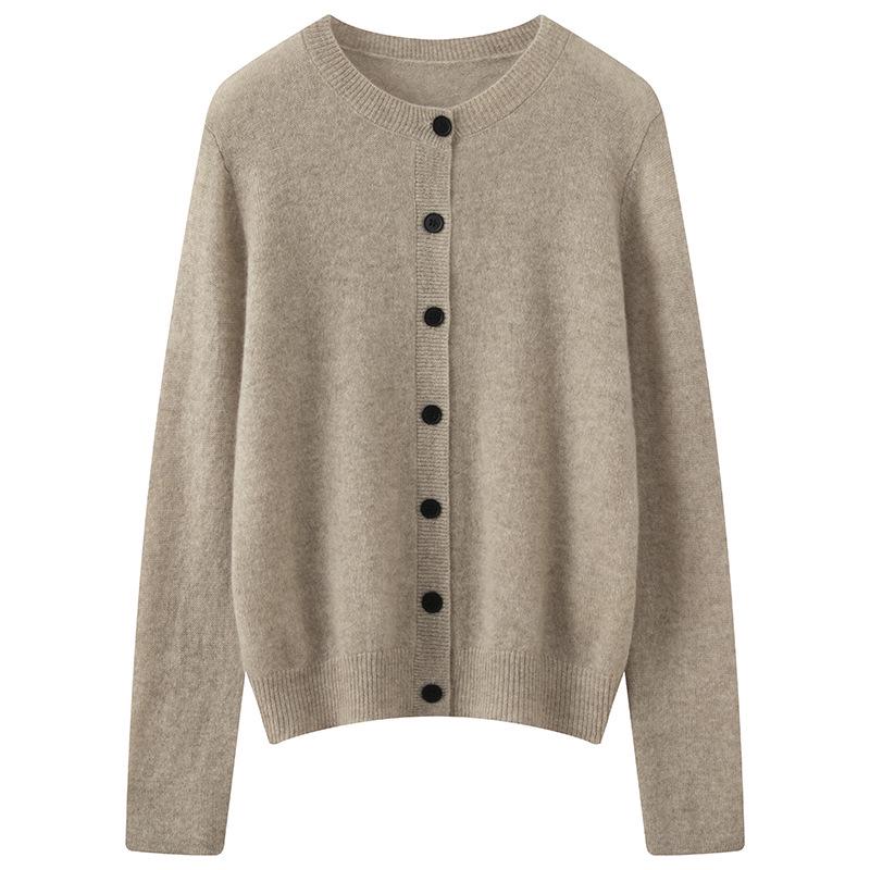Lekasha 100% Pure Cashmere Loose Round Neck Cardigan Sweater Coat