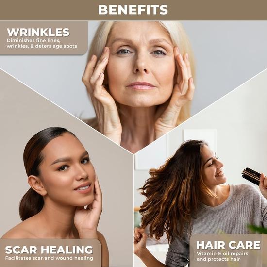 USDA Organic Non-GMO Vitamin E Oil for Skin, Hair & Face - Natural D-Alpha Tocopherol, Hexane Free & Cold Pressed - Best for Scars, Stretch Marks