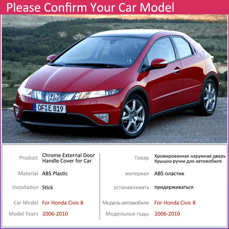 For Honda Civic 8 MK8 2006 2007 2008 2009 2010 Smart Door Handle Cover Trim Set Gloss Black Carbon Fiber Chrome Exterior Parts