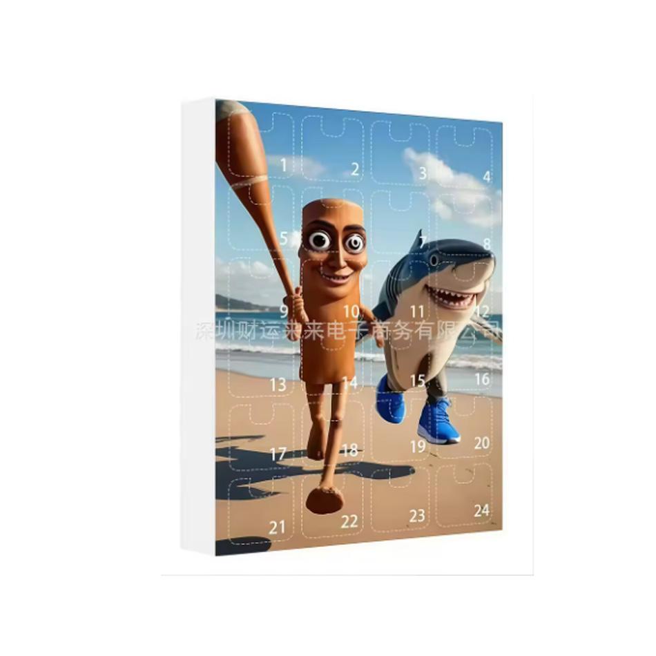 Christmas Arrival Calendar 24 Grid Countdown Brainrot Tung Sahur Pendant Acrylic Cartoon Animal Shark Wooden Stick Model Gift