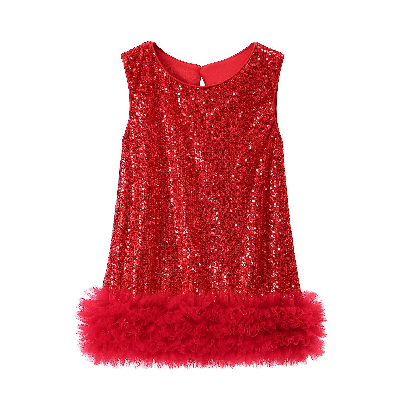 Girls Summer Sequin Tulle Sleeveless Princess Dress Kids Round Neck Party Gown 90