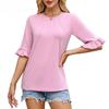 Women's Spring and Summer Solid Color Striped Round Collar Lotus Sleeve Sleeve T-shirt Top