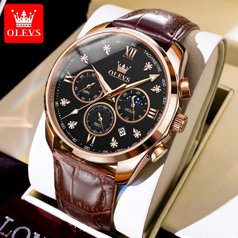 OLEVS Men's Watches Casual Fashion Top Brand Multi-functional Chronograph Original Wristwatch for Man Waterproof Moon Phase Date