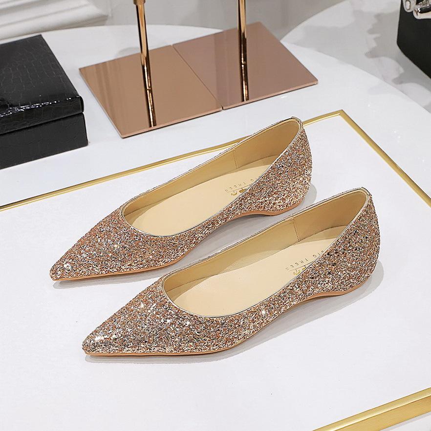 

- Banquet fashion versatile low heel wedge inner height increase shallow mouth pointed sequins women s shoes single shoes wedding shoes 35 шампанского