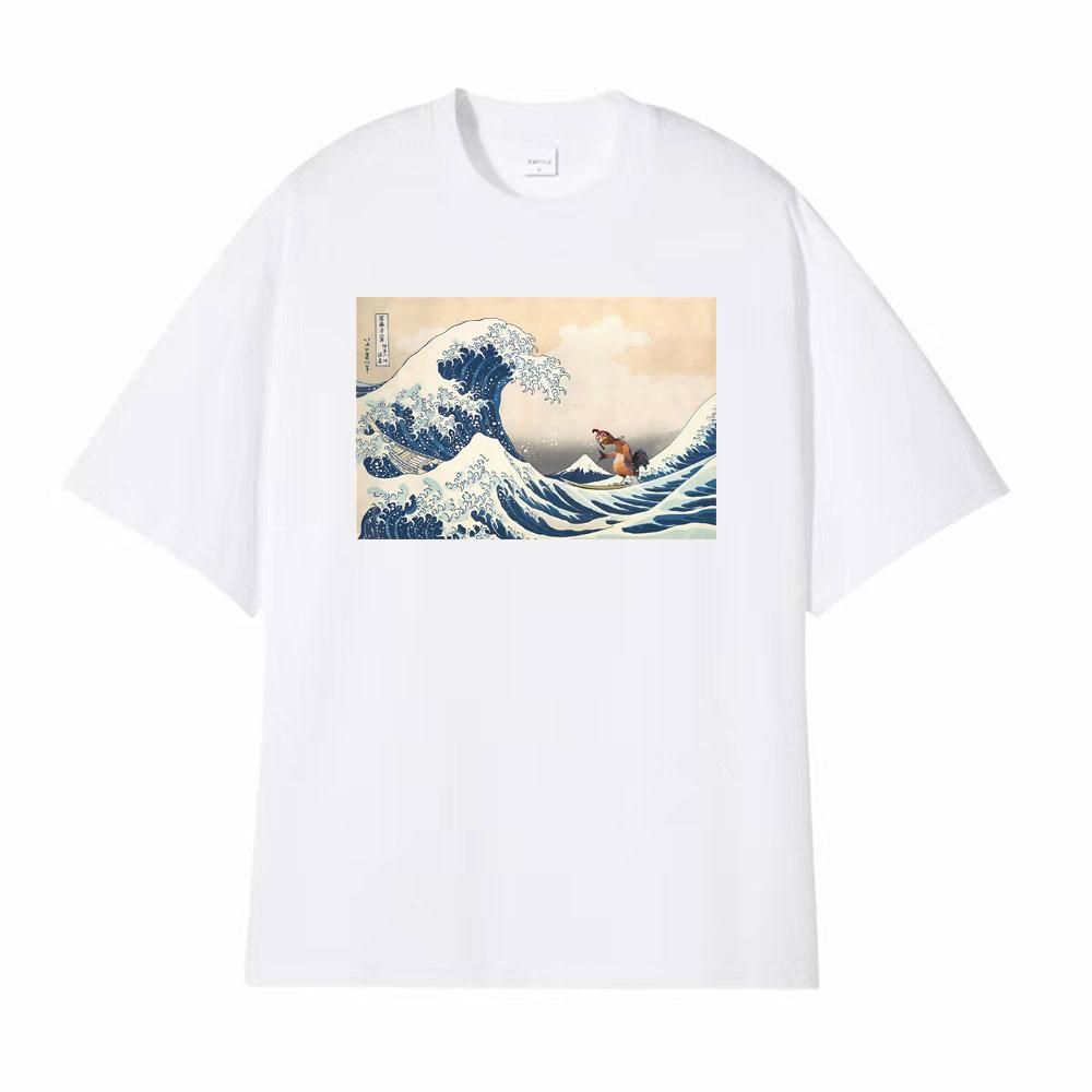 The Great Wave of Kanagawa Lmage Chicken Joe Funny Meme Picture T Shirt Surfs Up T Shirts Men Women Oversized TShirt Streetwear