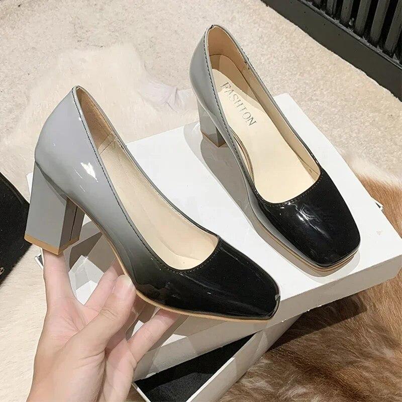 Women High Heels Chunky Shoes Sexy Ankle Dress Shoes 2024 Winter New Designer Brand Shoes Square Toe Party Pumps Femme Zapatos