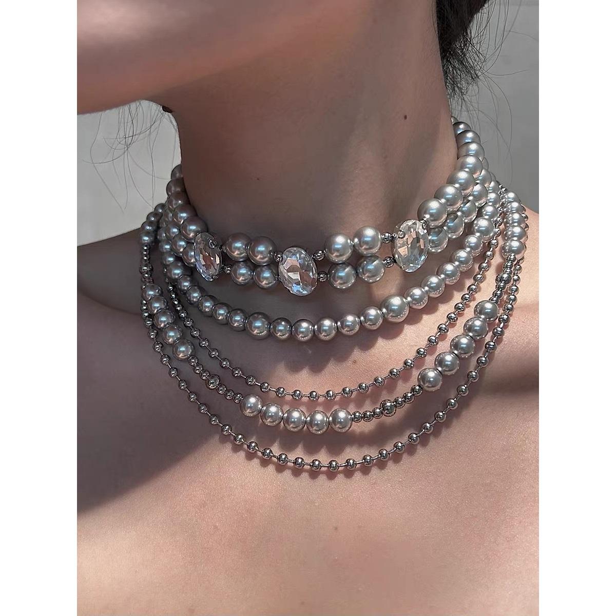

Tooxika Многослойное ожерелье из жемчуга серого цвета с бисерной вставкой, легкая роскошь, темпераментная цепочка на ключицу для женщин