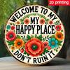 Iron Wall Sign Welcome To My Happy Place Floral Metal Decor Cafe Bedroom Home