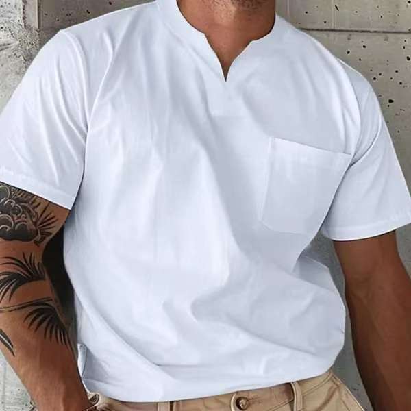 

Summer New Muscle Men S Fitness T-Shirt Men S Micro Elastic Half Sleeve Top Summer V-Neck Pocket Short Sleeve Men S S білий