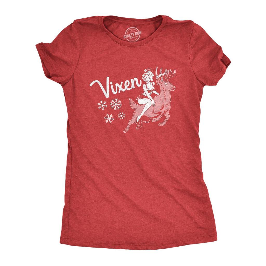 Vixen Reindeer T-Shirt, Funny Adult Humor Christmas Shirt for Women