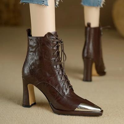 Pointed Toe Women Ankle Boots Sexy High Heels Leather Shoes 2024 Trend Autumn Boot Fashion Lace Up Goth Botas Mujer