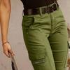 Damen Cargohose Unifarbe Mittelhoch Knopf Reißverschluss Verschluss Lässige Hose Mehrere Taschen Design Elastische Bündchen Lange Hose